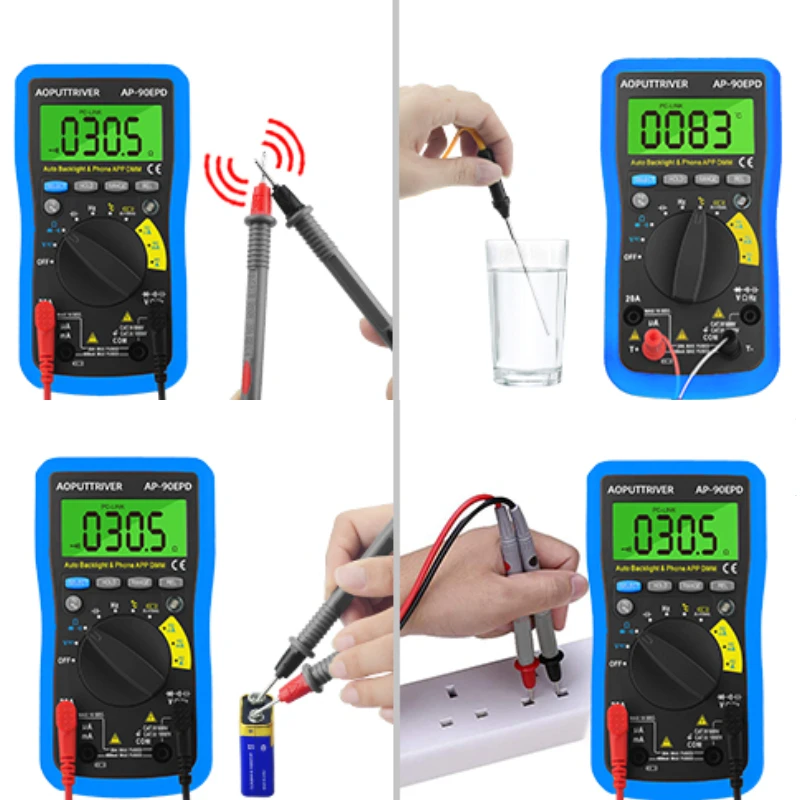 AP-90EPD Intelligente Digitale Multimeter Handheld Lcd-Scherm 3 3/4 Bit Automatisch Bereik Met App Aansluiting Op Mobiele Telefoon