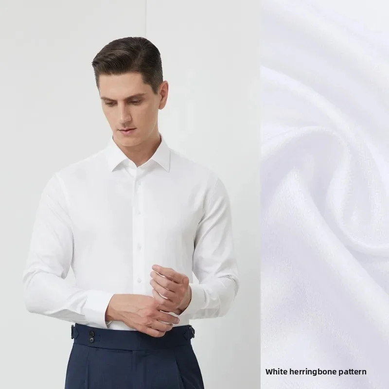 ACOMOSON Top Quality EU US Free Iron Long Sleeve Shirt Men Business Casual Formal Wear Silk Blend Anti-Wrinkle Office Shirt