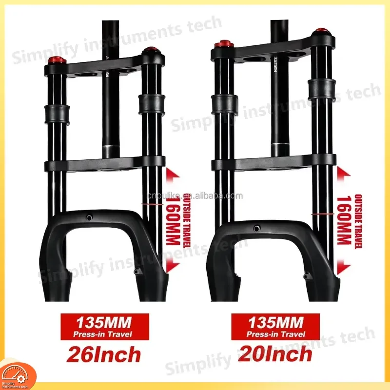 Bike Air Suspension Fork 20x4.0 26x4.0 Fat Tire MTB Double Shoulder Snow Front Fork 135x9mm QR Travel Adjustable