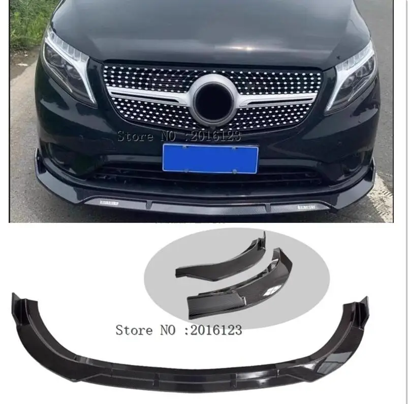 

2013-2021For Mercedes-Benz V Class Vito W447 Front Bumper Lip Glossy Black Or Carbon Fiber Look ABS Spoiler Guard Protection