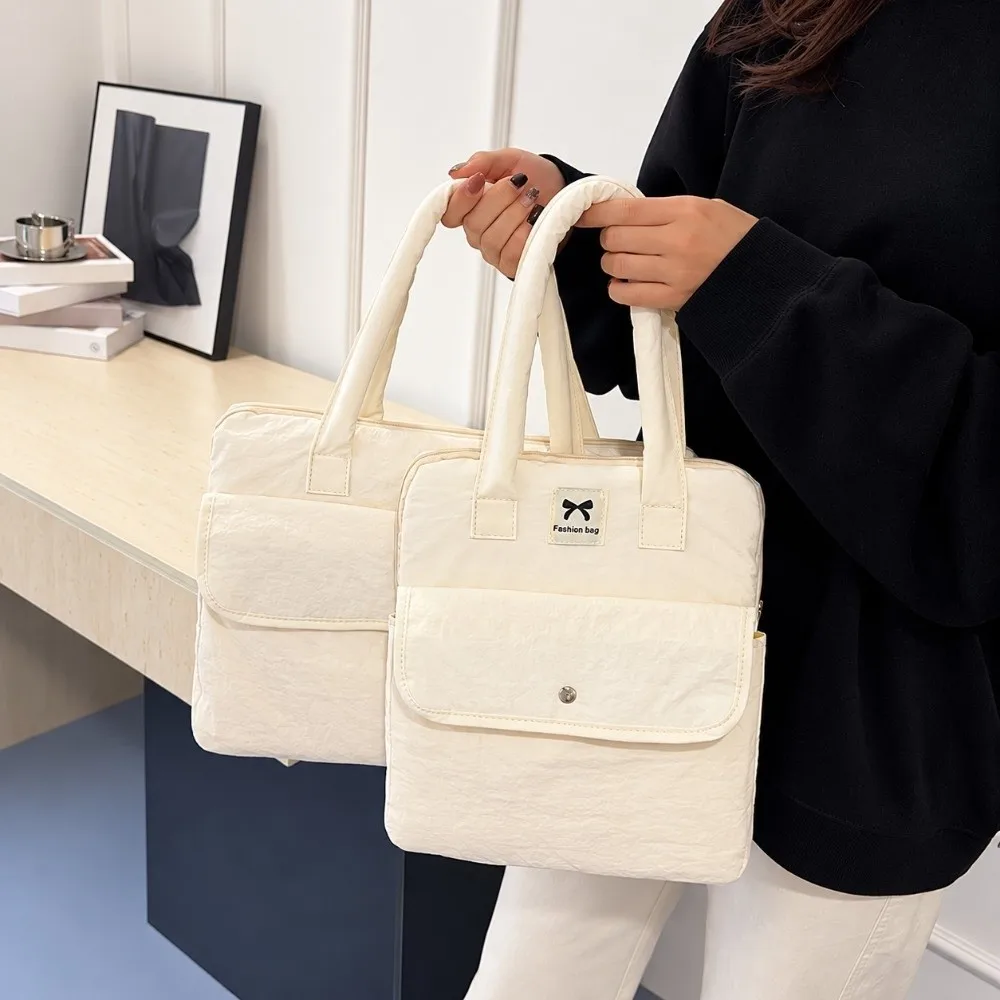 Solid Color Bow Print Laptop Storage Bag Large Capacity Water-repellent Tablet Handbag Shockproof Multifunctional
