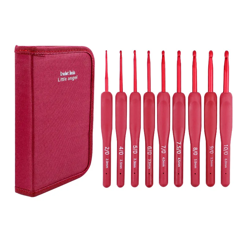 

Red Soft Handle Crochet Hooks, Ergonomic Knitting Needles Set for DIY Slippers Scarf, Yarn Craft Kit