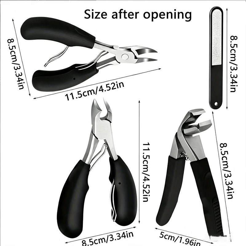 4Pcs Thick Ingrown Toenail Pedicure Kit Nail Clippers Cuticle Nipper Nail File Manicure Foot Care Tools