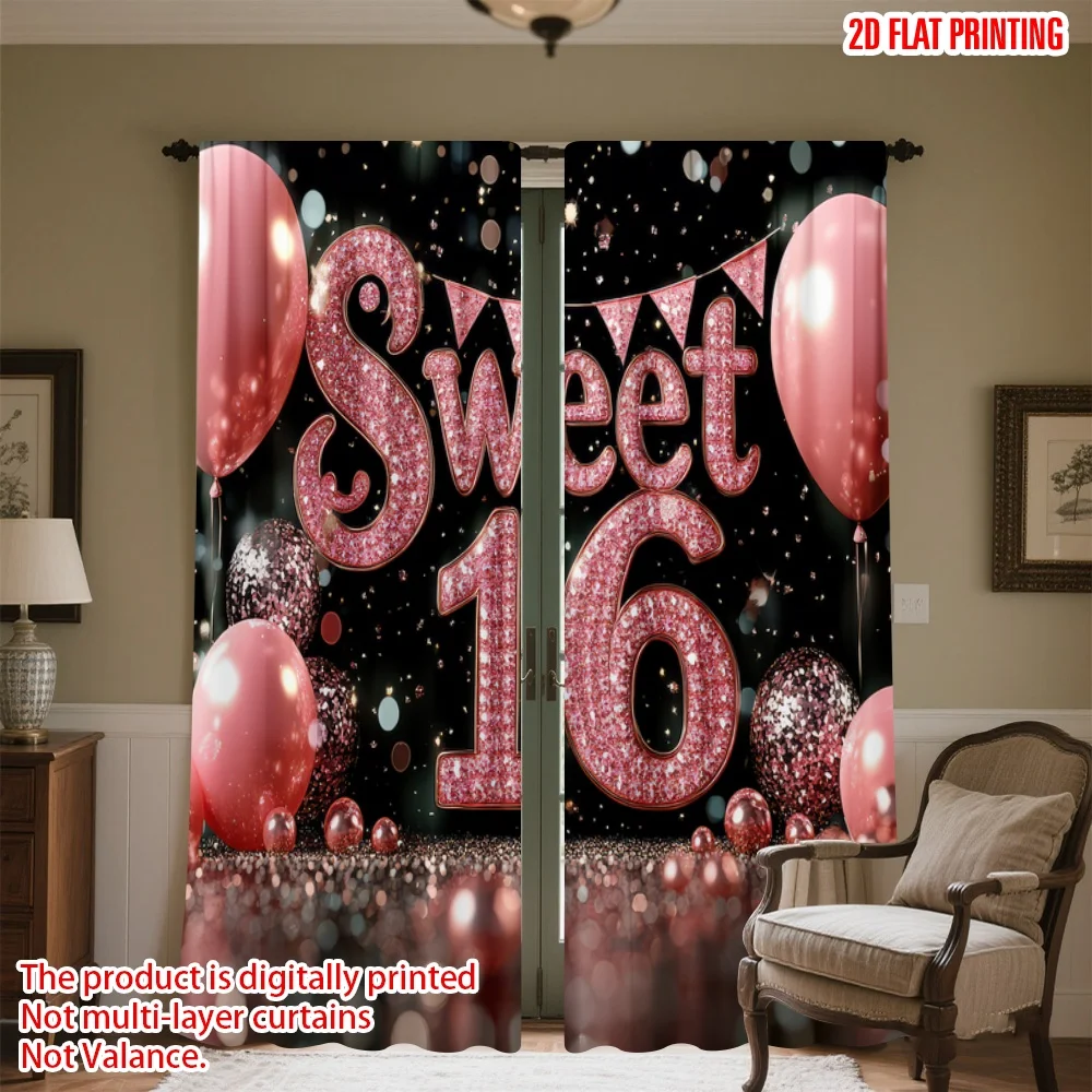 

2D flat printing 2pcs Drapes Sweet 16 Celebration Party Digital Printed Polyester Drapes All Season Party & Holiday Decor