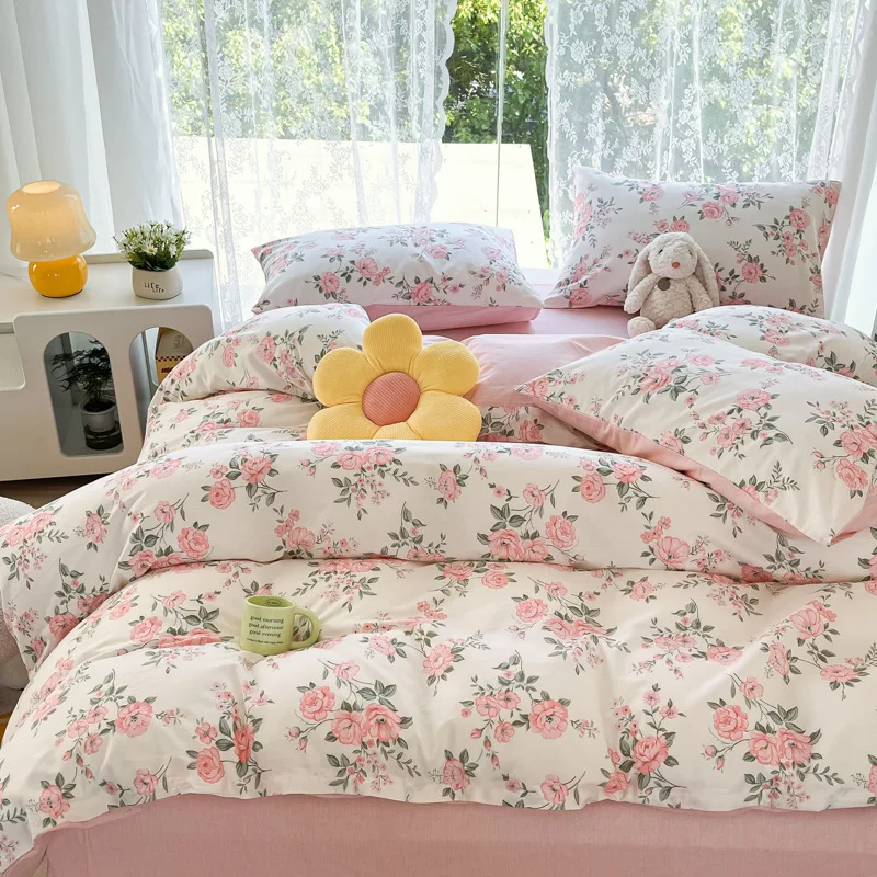 

Pure cotton four piece set, pure cotton bedding, simple and fresh duvet cover, dormitory three piece set, new style of bedsheet