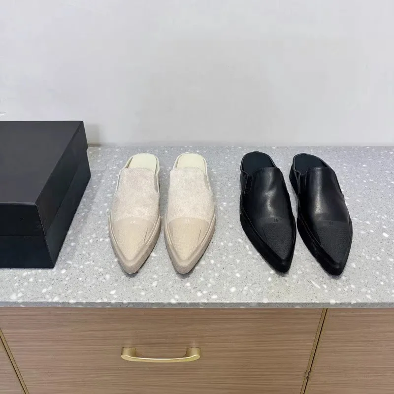 

2026 Spring New Women's Vintage Pointed Toe Mules Shoes Casual Flat Slip On Loafers Comfortable Lazy Slides