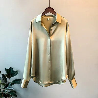 Women's long-sleeved satin shirt, unique design, 2025 spring/summer, sun-protective, versatile, flowing, retro Hong Kong style s