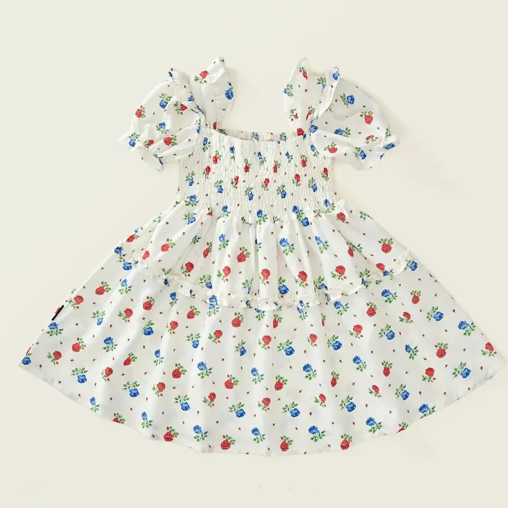 

Children's Clothing Baby Girl Casual Dress 2025 Summer Floral Short Sleeve Kids Princess Dress Korean Sweet Dress 2-3-4-5-7 Year