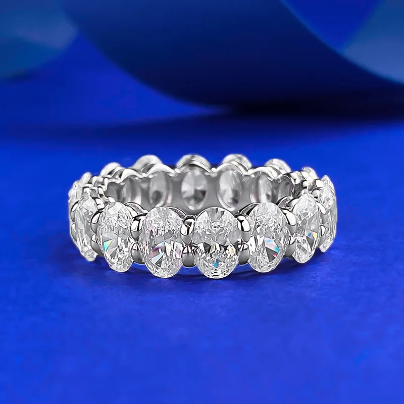 

S925 silver European and American 4 * 6mm egg shaped oval pigeon egg zircon inlaid ring ring, socialite style, stackable design