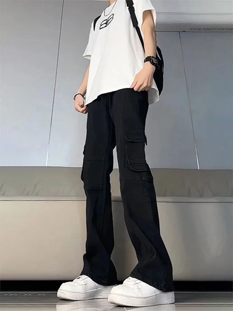 

Черные рабочие джинсы мужские летние тонкие прямые в американском стиле Cleanfit, расклешенные брюки для молодежи, трендовые, износостойкие