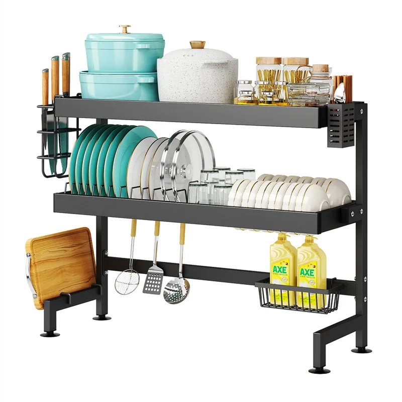 2024 Kitchen Sink Storage Rack Countertop Dish Storage Rack Multi-functional Dishwashing Rack on The Sink Drain