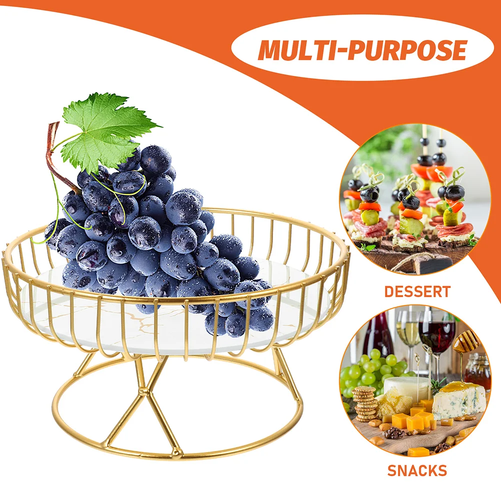 Removable Wrought Iron Snack Plate Hollow Fruit Basket Metallic Line Tray Appetizer