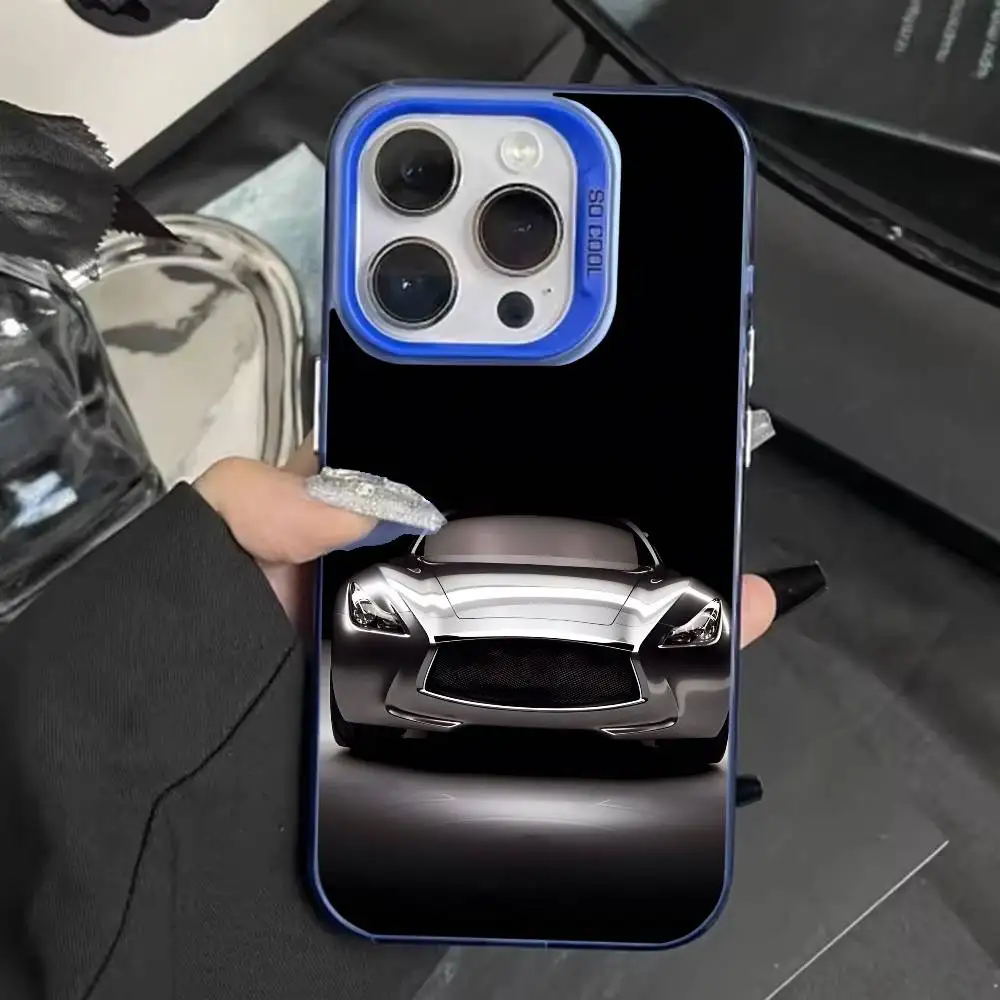 Cool e-executive sedan telefoonhoesje voor iPhone 16,15,14,13,12,11, Mini, Pro, MAX blauw matte schokbestendige hoes