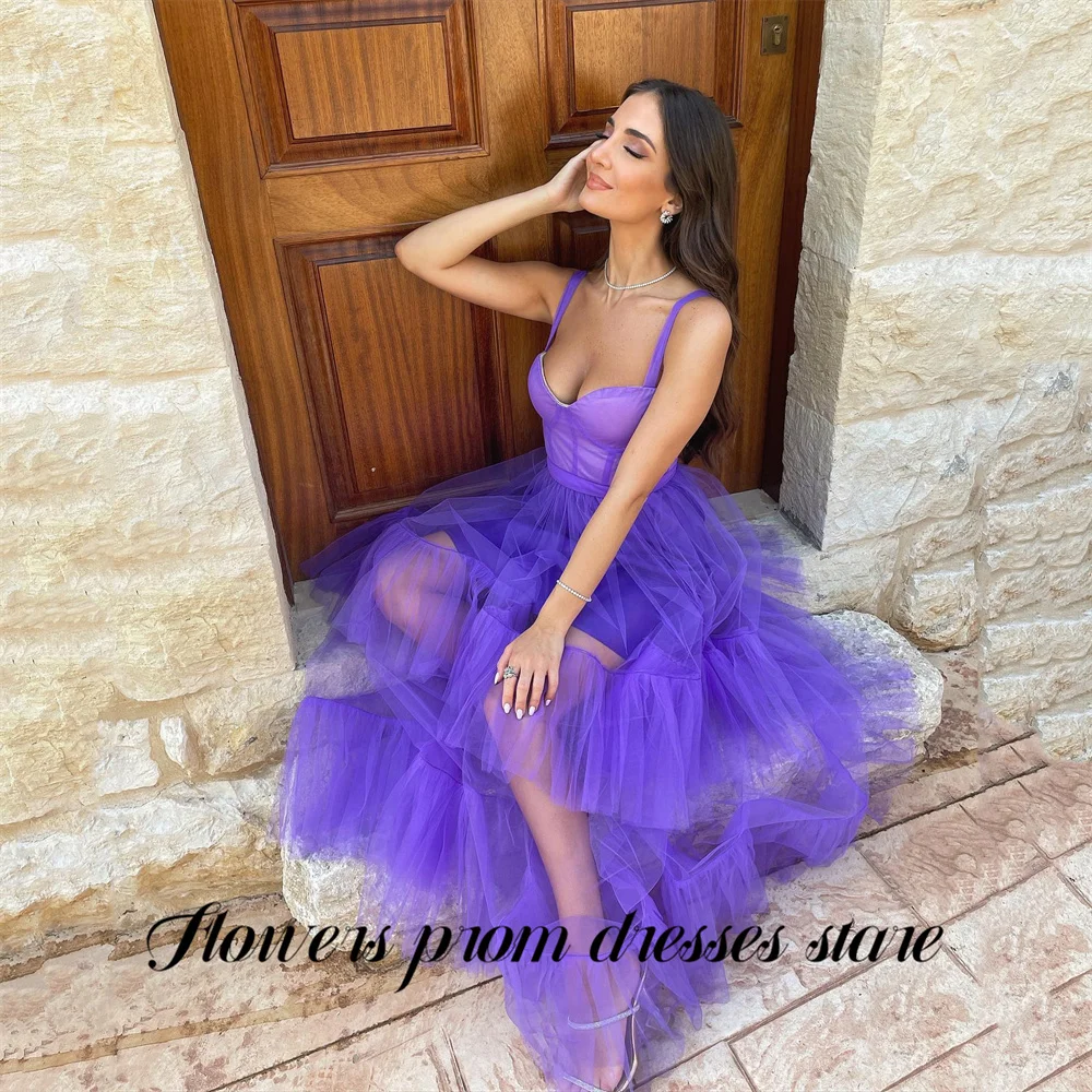 الزهور الأرجواني فساتين لحضور الحفلات الموسيقية بلا أكمام المتدرج فستان المشاهير السباغيتي الأشرطة مساء فستان تول فساتين لحفلة موسيقية مخصصة #2