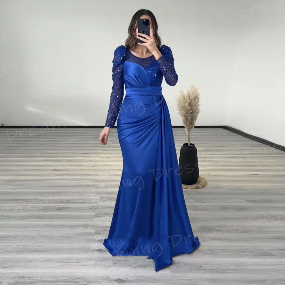 Graceful Mermaid Beautiful Women's Evening Dresses Classic O Neck Long Sleeve Prom Gowns Formal Party Beaded Vestido De Noche