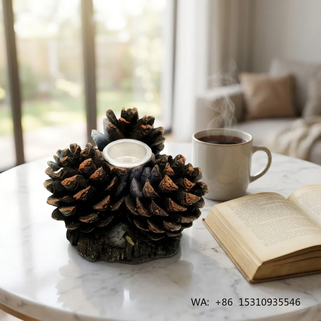 Antique Style Pine Cone Candlestick Customizable Cross Theme Home Decoration Resin Material in Country Style