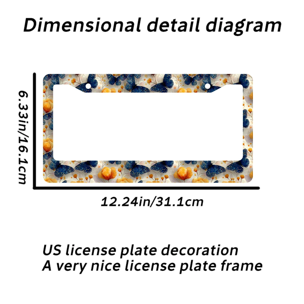 1 قطعة إطار لوحة ترخيص بفتحتين على شكل فراشة وزهرة زرقاء، مادة ألومنيوم، 6 × 12 بوصة، مع مجموعة براغي، مبتكرة قديمة #2