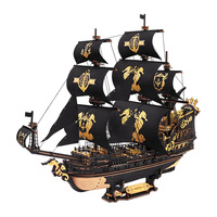 Robotime ROKR The Seahorse Barque Pre-colored Baroque-era Warship for Adult Gifts for Family Building Block Kit 3D Wooden Puzzle