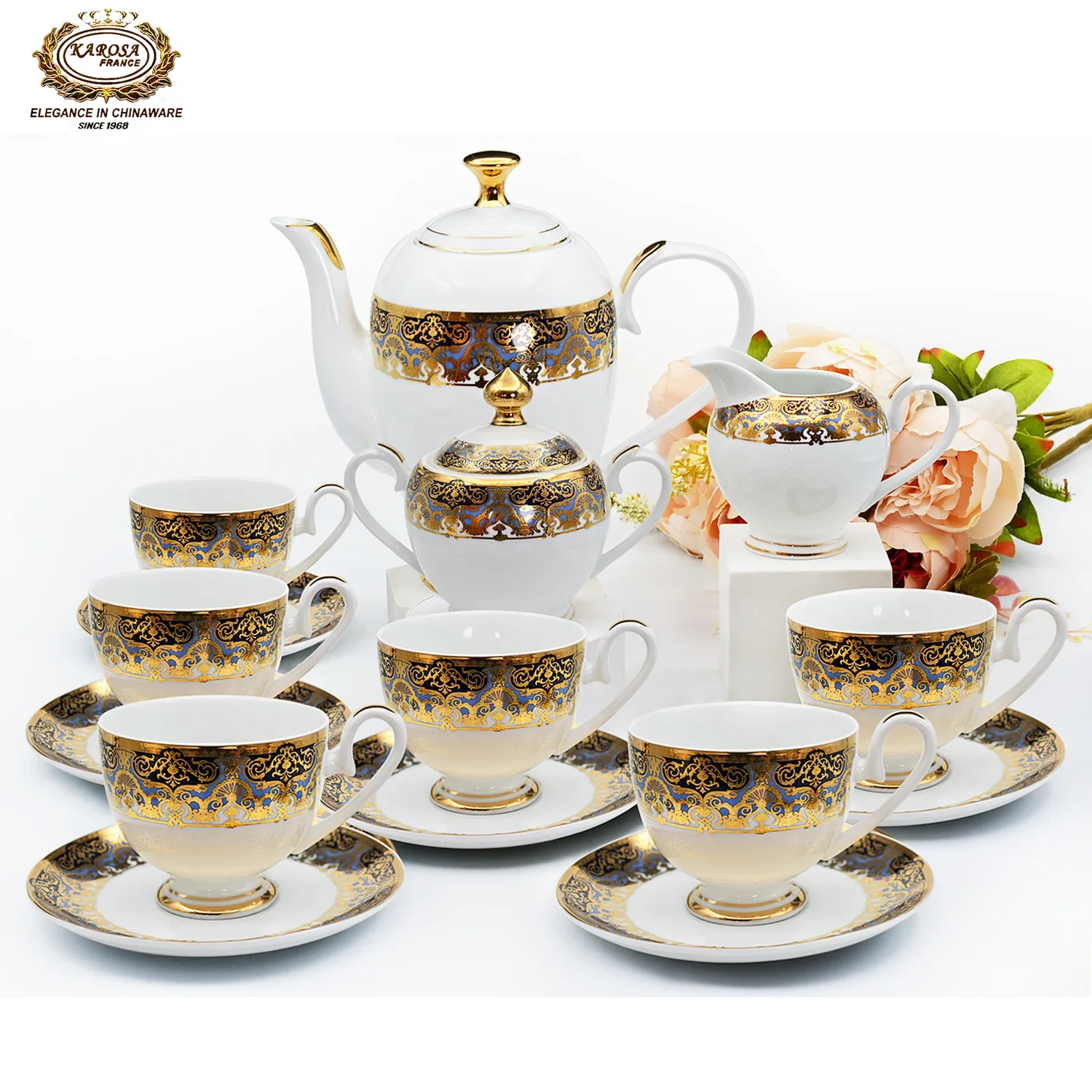 17pcs European Style High Quality Bone China Tea Cup Set Coffee Set With Tea Pot