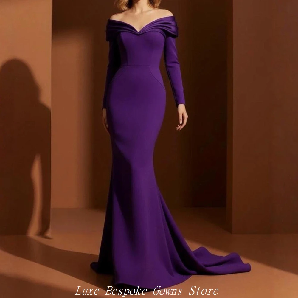 

Women's Mermaid Evening Dresses Floor-length Off The Shoulder Full Sleeve Prom Dresses Fashion Pleat Draped Customized Gowns