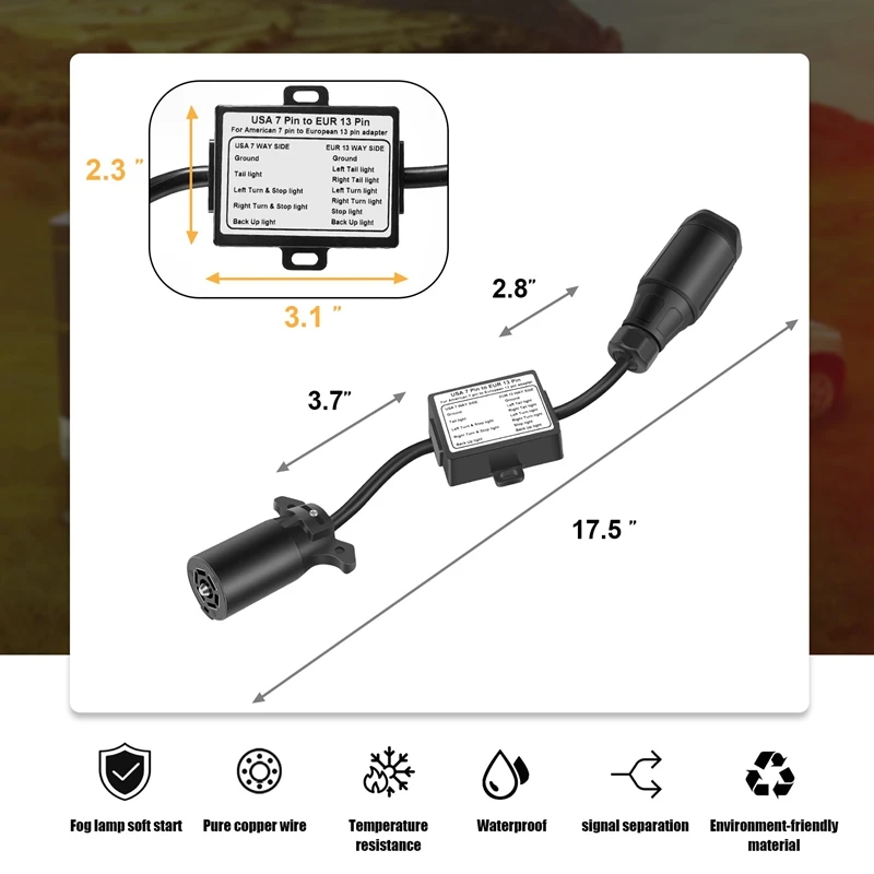 Convertitore di luce per rimorchio da 4X USA a europeo presa piatta a 7 vie (veicolo statunitense) a spina rotonda a 13 Pin (rimorchio ue)