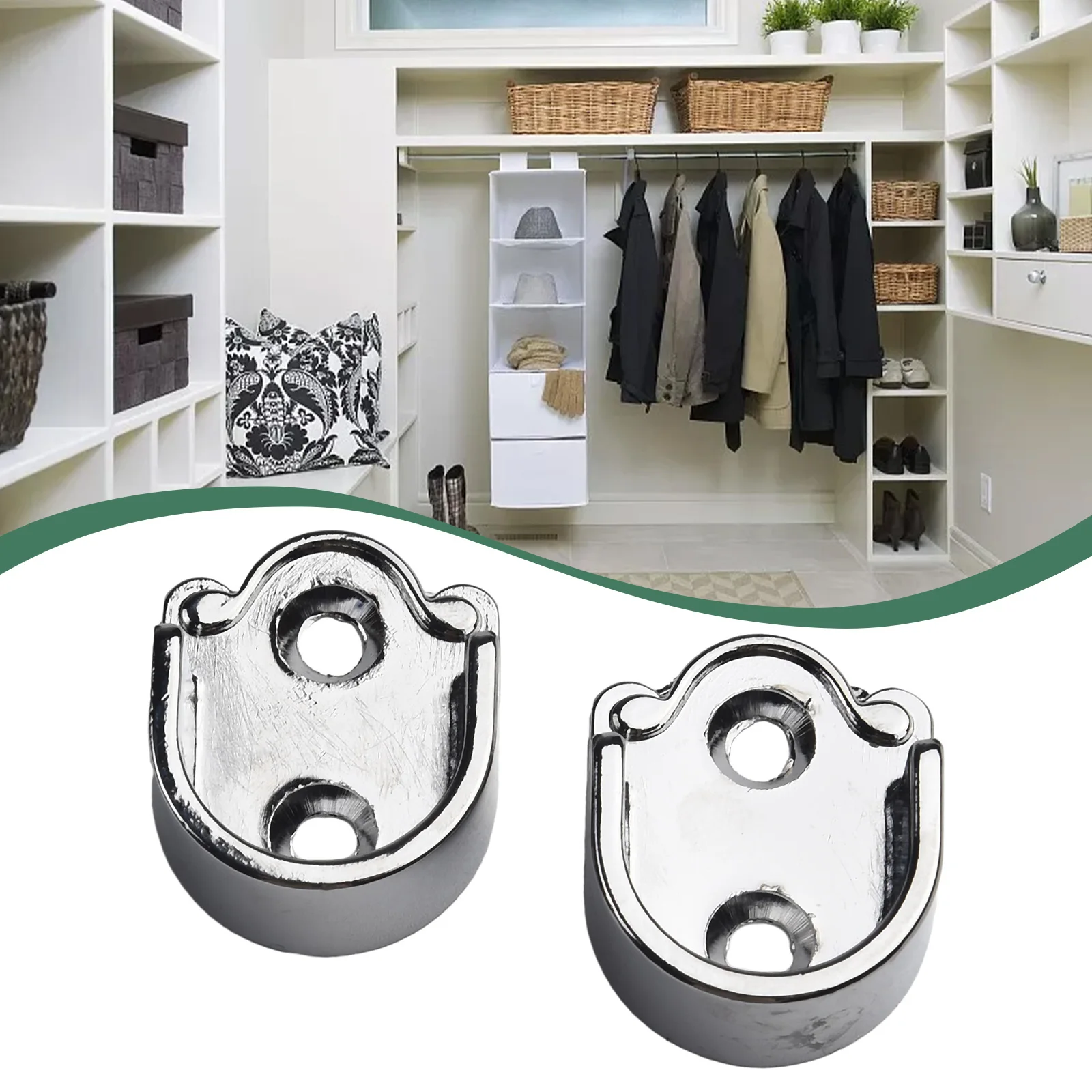 2Pcs Wardrobe Rail Hanger Rod Socket Support Tube Round End Bracket Holder Heavy Duty Stainless Steel U Shaped Rod Socket