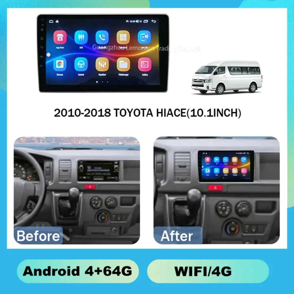 Android 10.1 Inch Tesla Screen Car Video DVD Player Car Radio Stereo for Toyota Hiace with WIFI GPS Navigation