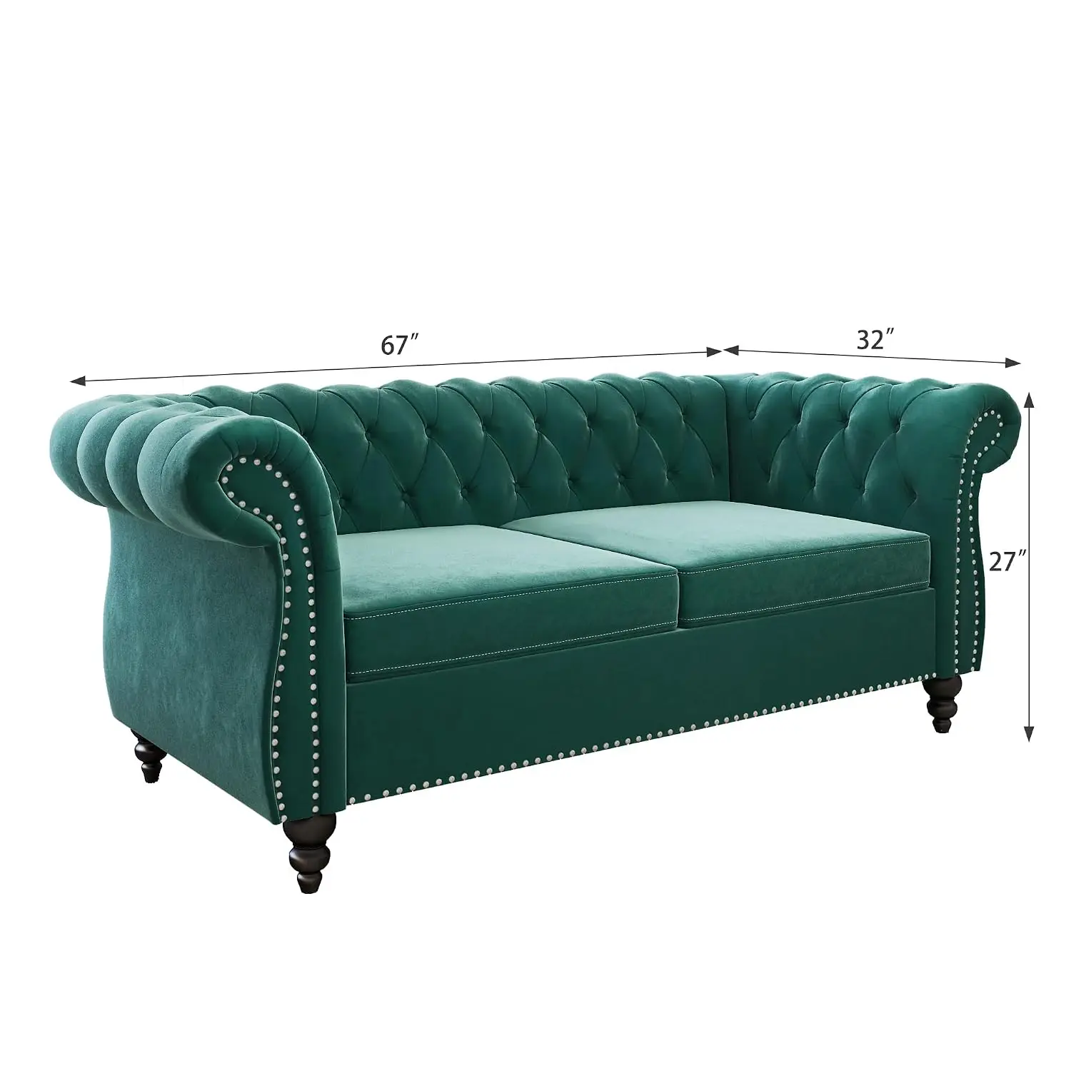 Velvet Chesterfield 2 Seater Sofa Tufted Scroll Arms Nailhead Living Room, Customized