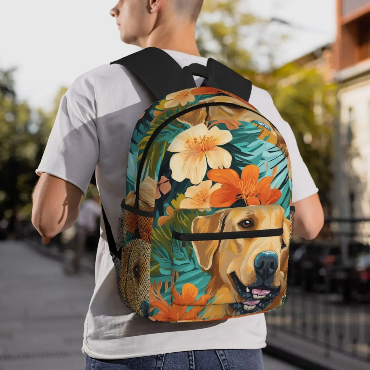 Golden Labrador Retriever Dog Tropical Backpack Daypack Large Capacity Kids BookBag School Bag Shoulder Bags for Men Women