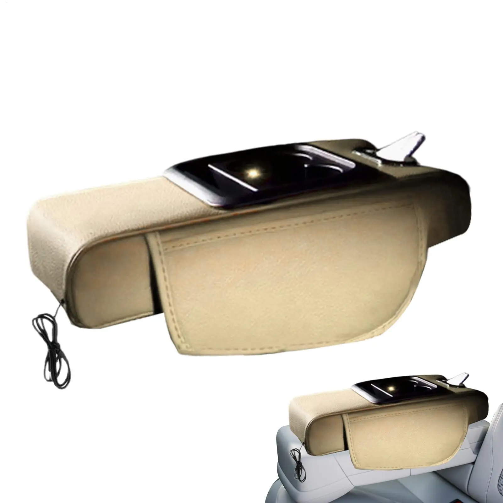Car Console Organizer Leather Phone Slot Tissue Holder Center Console Cover Storage Box for Truck RV Sedan Automotive Vehicle