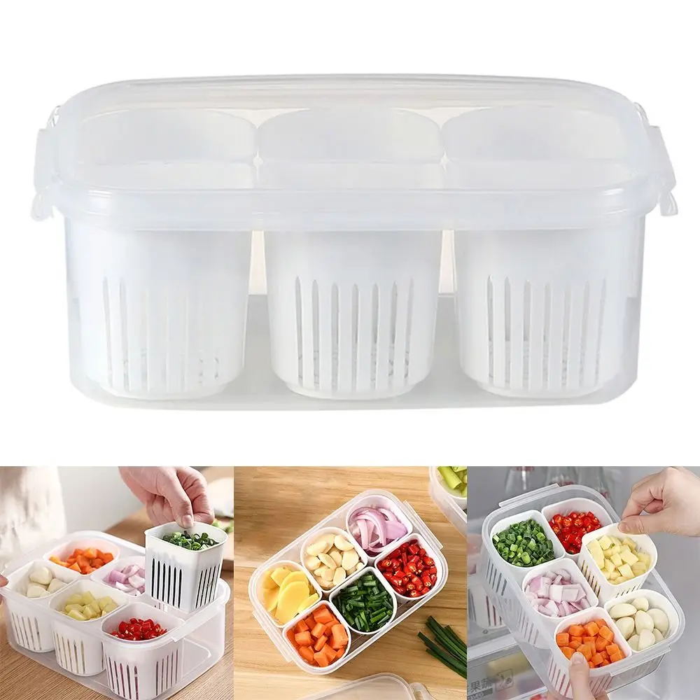 6 Grid New Onion Garlic Drain Storage Box Fooding Sorting Multifunction Frozen Fresh Box with Lid Seal Box