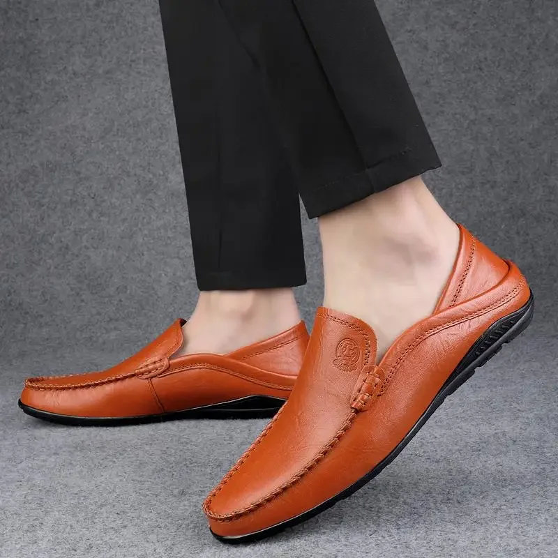 beef tendon sole leather breathable soft sole casual leather shoes first layer cowhide moccasin shoes men's lazy love