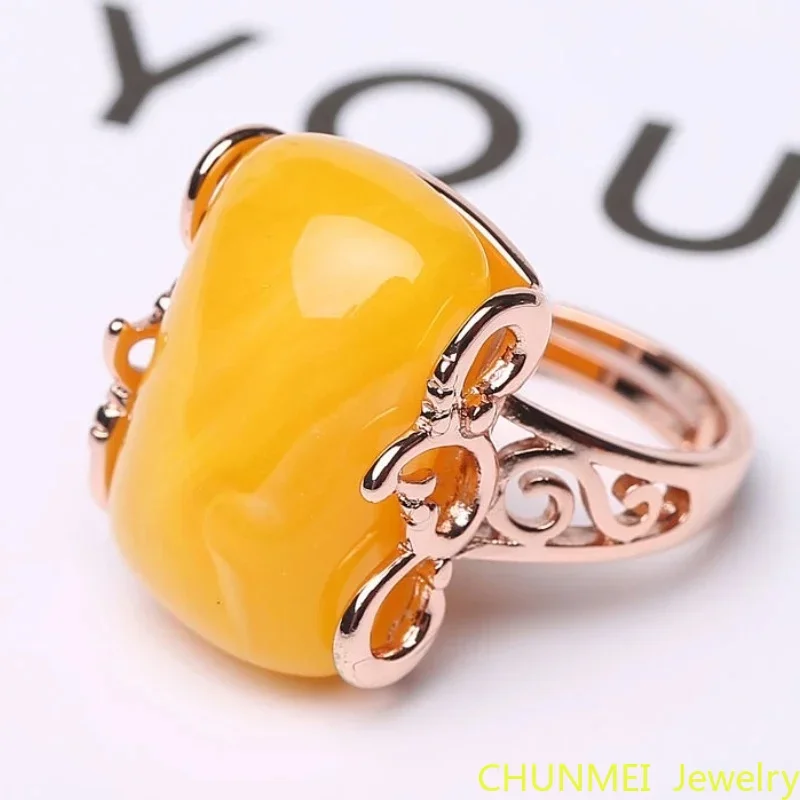 Natural Baltic Amber Ring Adjustable Women Blood Ambers Rings Girlfriend Mom Gifts Honey Wax Succinum Ring Jewelry Accessories