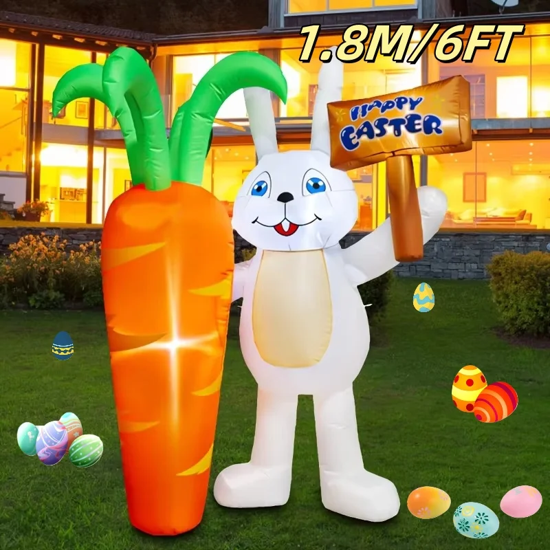 

1,8 м/6 футов пасхальные надувные игрушки морковь кролик светящиеся встроенные светодиодные фонари украшения на открытом воздухе сад пасхальная сцена орнамент