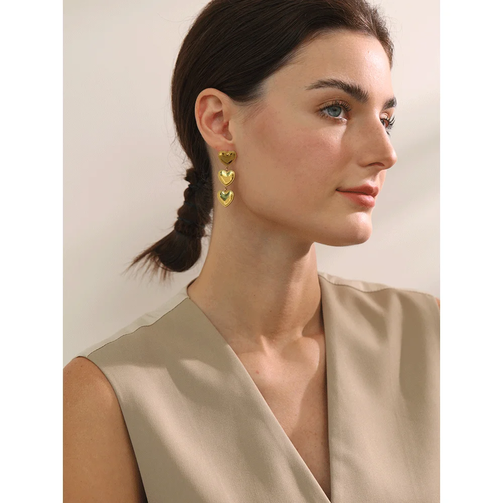 Yhpup Stainless Steel Metal Waterproof Heart Love Drop Dangle Earrings Popular Fashion Daily Charm Statement Jewelry for Women