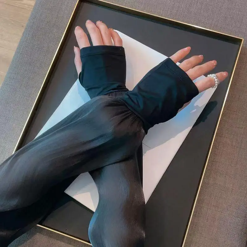 Mangas de protección solar de seda de hielo para brazos, protector UV elástico refrescante para viajes al aire libre, diseño deportivo de ciclismo, 1 par
