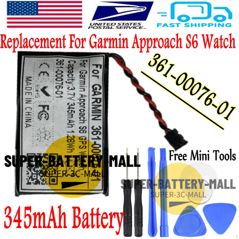 

USPS 345mAh Battery 361-00076-01 Replacement For Garmin Approach S6 GPS Watch