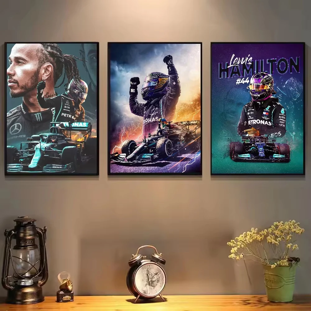 F1 Racing L-Lewis H-Hamilton ملصق HD قماش اللوحة غرفة المعيشة المنزلي غرفة نوم بار الديكور الجمالي #3