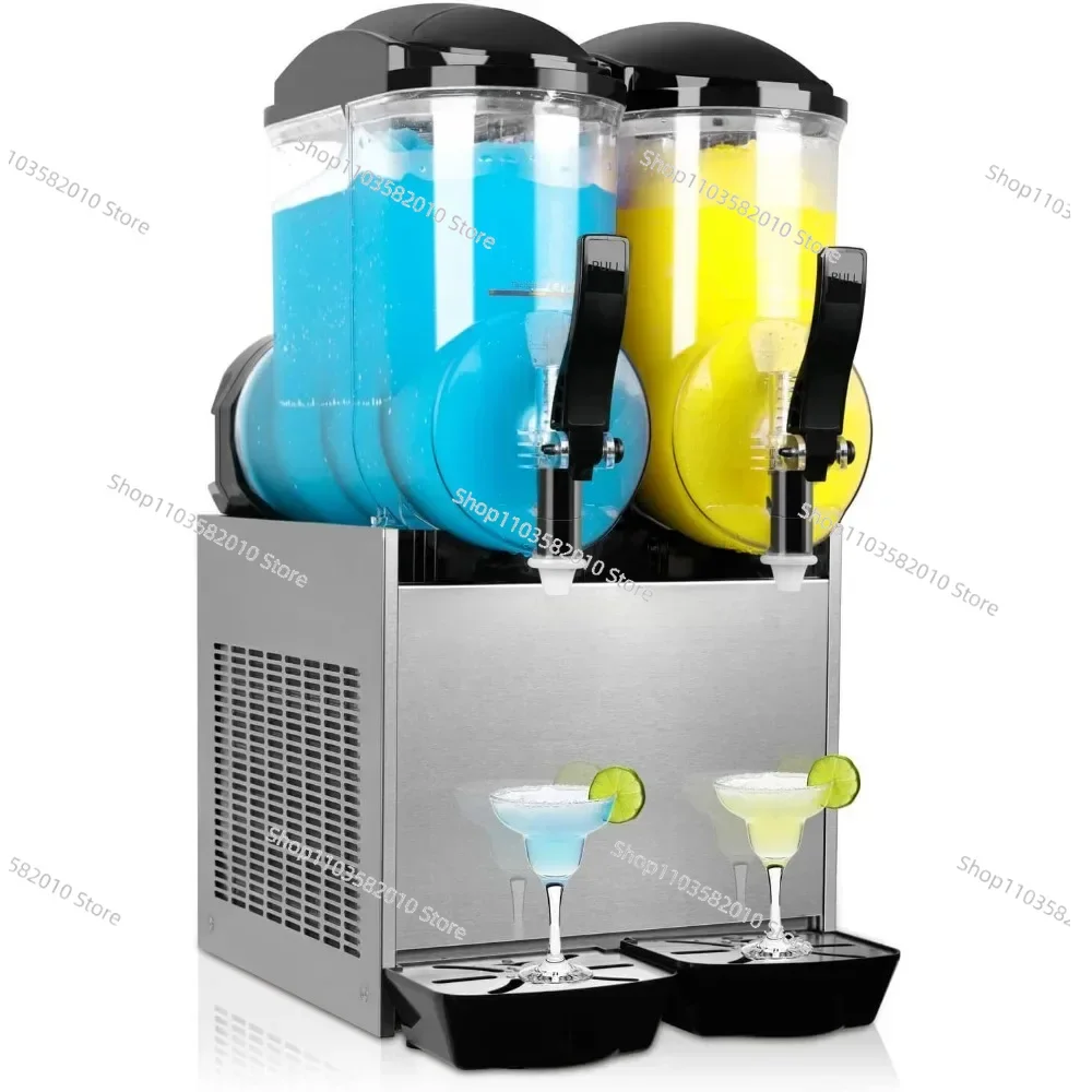 Commercial snow mud machine, 2 cans of 24L frozen beverage smoothies, large snow mud machine made of stainless steel 1050W