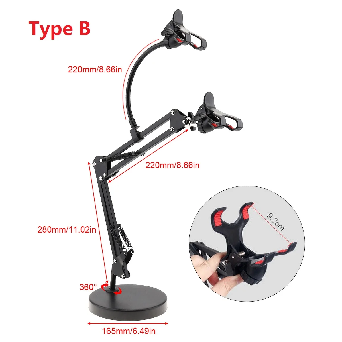 Extendable Cell Phone Holder with Suspension Boom Scissor Long Arm Mount Stand for Live Broadcast Studio Chatting