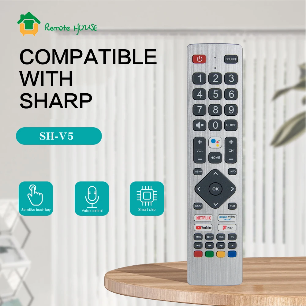 Voice TV Remote Control For Sharp AQUOS SHW/RMC/0134 Netflix Prime YouTube F-Play Smart TV with Voice Funtion