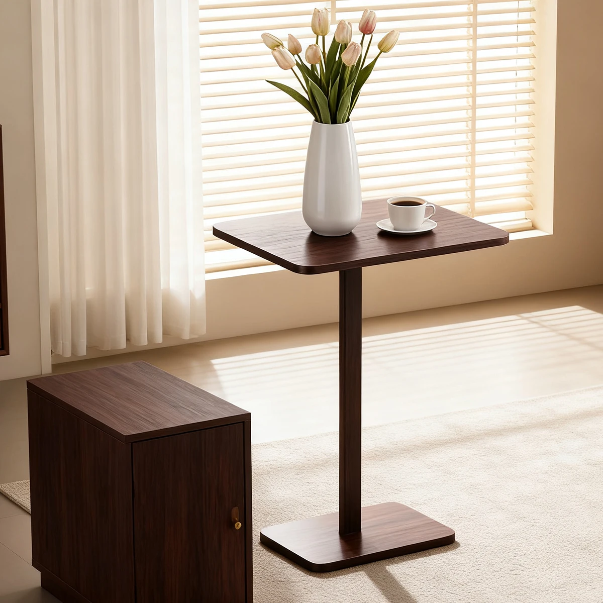 Bamboo C-Shape Sofa Side Table Armrest Tray, Space-Saving TV Snack Table for Couch Bed Living Room