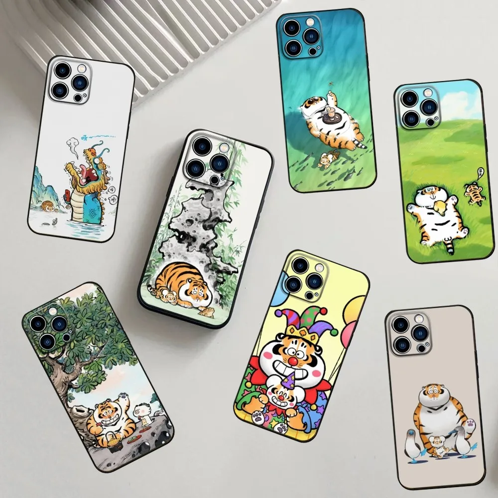 

Cute Fat Tiger Phone Case For iPhone 16,15,14,13,12,11,Pro,X,XS,Max,XR,Plus,Mini Soft Silicone Black Shockproof TPU