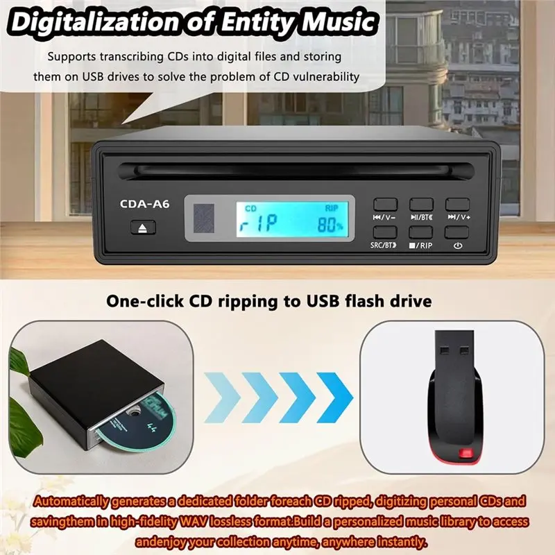 مشغل أقراص مضغوطة للسيارة ABMF-Hifi للمنزل، مزود بتقنية Bluetooth، وظيفة تمزيق USB، ممزق أقراص مضغوطة، جهاز خارجي عالي الدقة