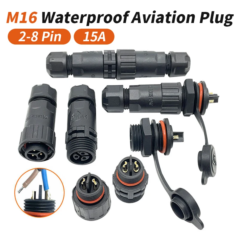 M16 2 3 4 5 6 7 8 Pin Self-locking Connector Outdoor Aviation Plug Socket IP68 Waterproof Gold-plated Male Female Solder Joint