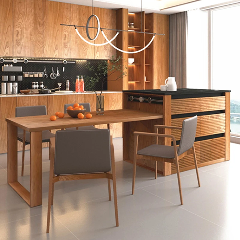 

Cherry wood side cabinet dining table integrated