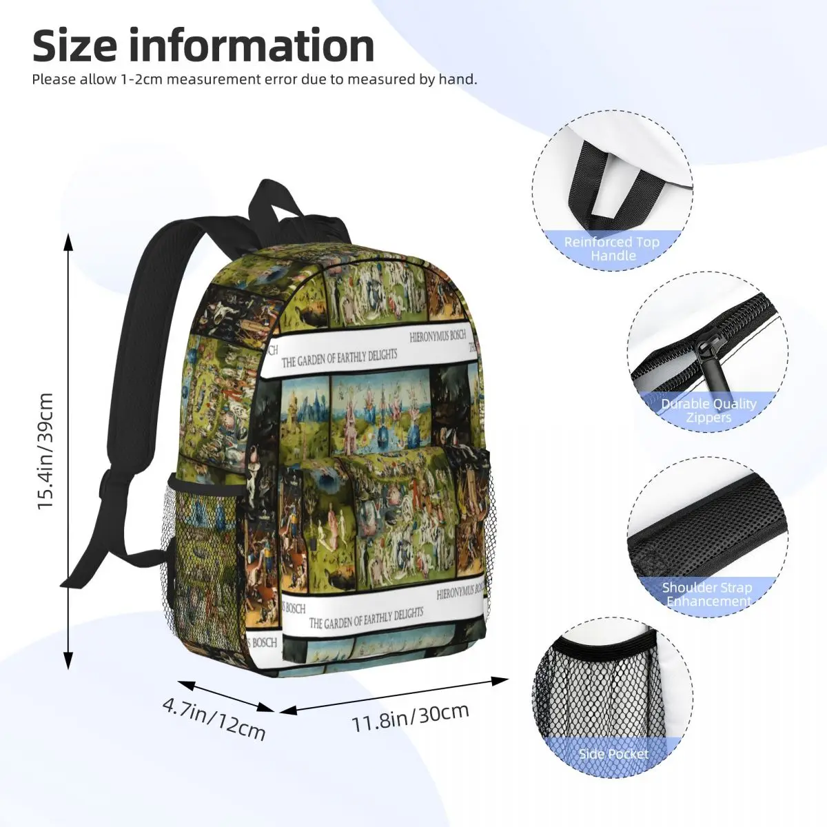 The Garden Of Earthly Delights (circa 1490 -1510) By Hieronymus Bosch Backpack Student BookBag School Bag Laptop Shoulder Bags