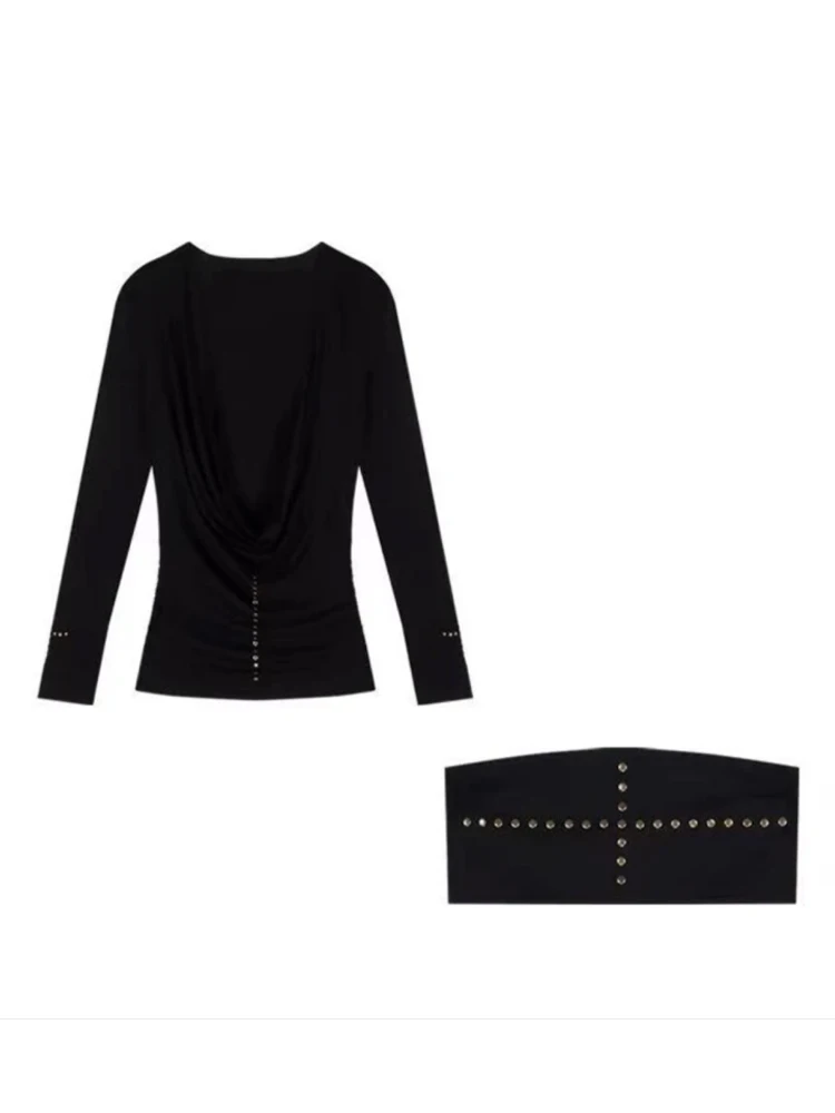 Women Harajuku Top Coquette 2000s Two Piece Sets T-Shirt Long Sleeve Tees Gyaru Japanese Y2k Goth Dark Academia Abi Hot Gothic
