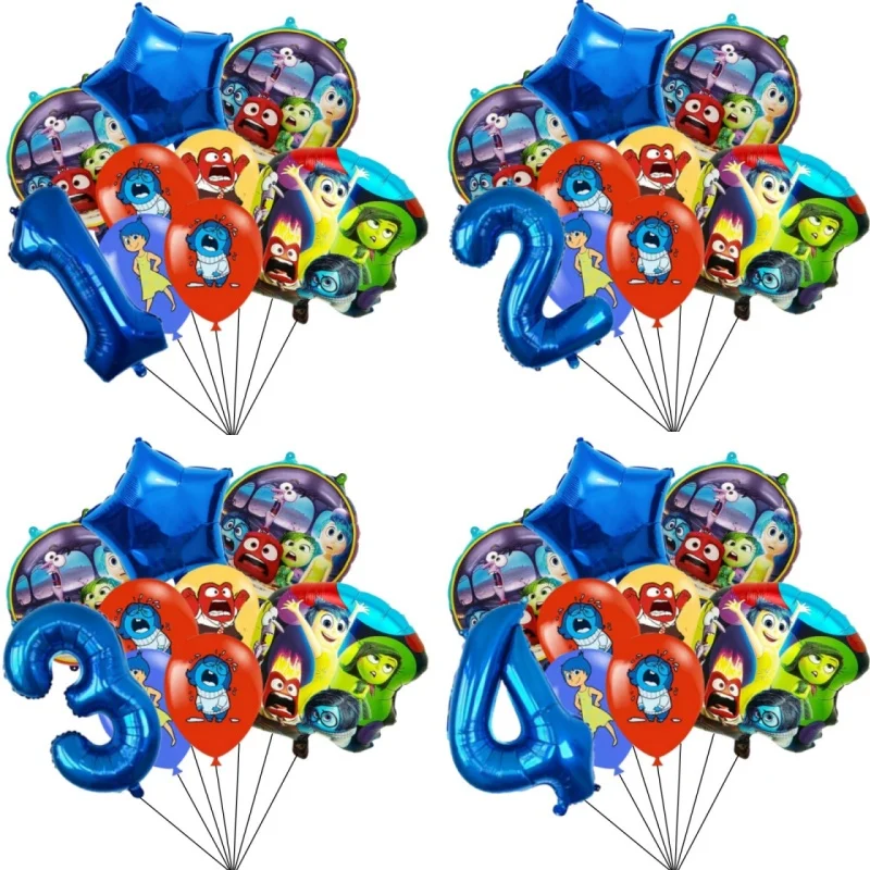 9pcs Inside Out Theme Balloon Bouquet Set 1st 2nd Birthday Party Supplies Colorful Latex Balloons for Girls Boys Home Outdoor De