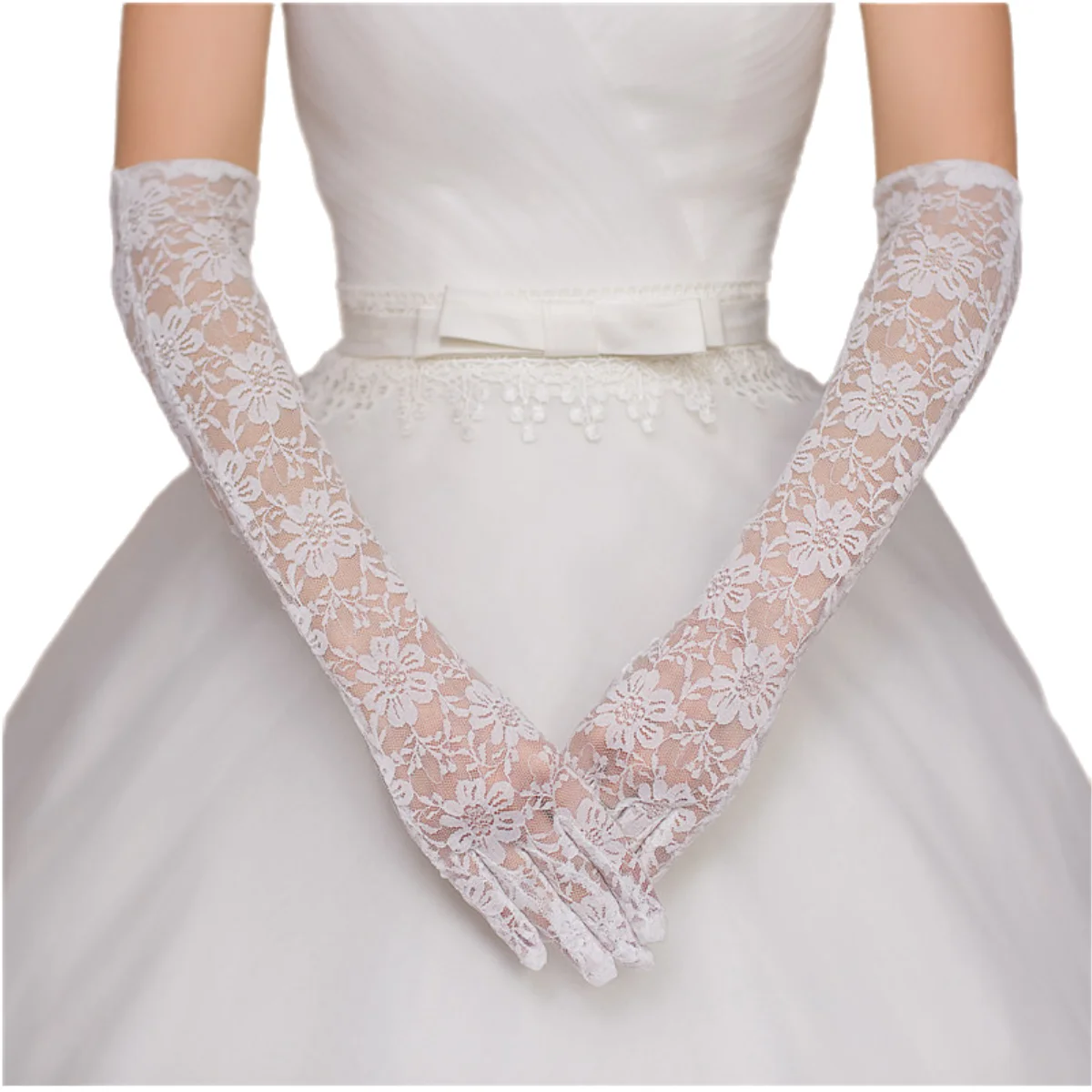 Long Lace Flower Pattern Bridal for Wedding Floral Gloves for Women Tea Party Costumes Prom Masquerade